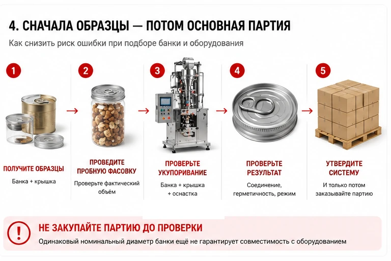 Порядок проверки образцов банки и крышки перед закупкой основной партии