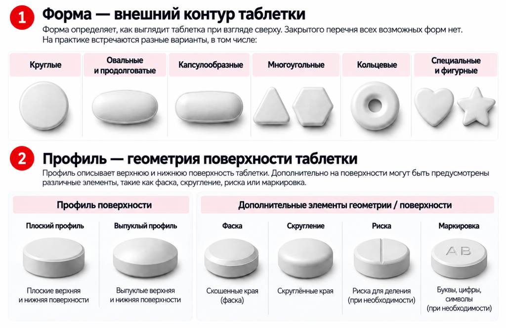 Основные формы и профили таблеток