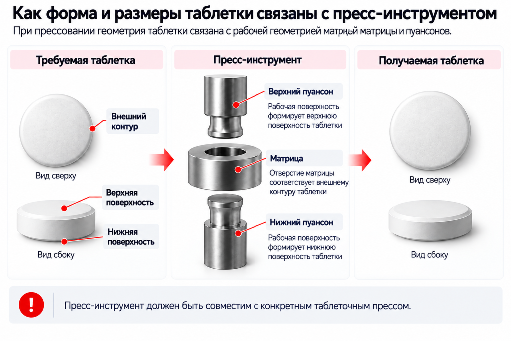 Связь формы таблетки с матрицей и пуансонами